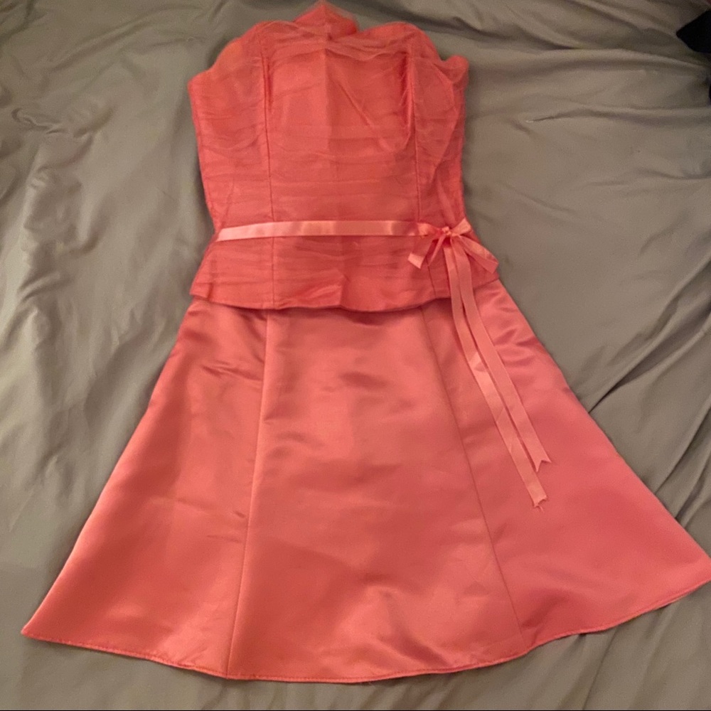 Two Piece Strapless Short Pink Dress